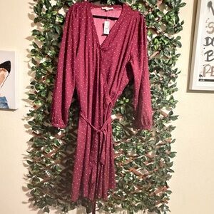LOFT Maroon Star Print Wrap Dress